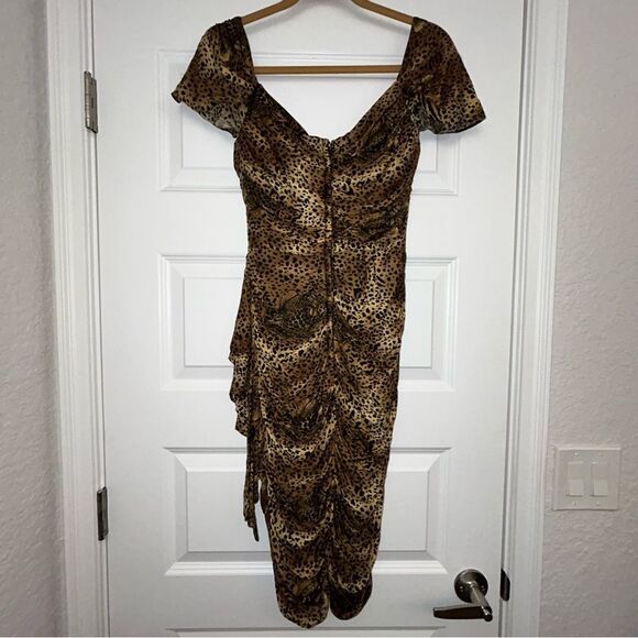 Vintage Lillie Rubin Animal Print Cap Sleeve Ruched Dress - Picture 8 of 9